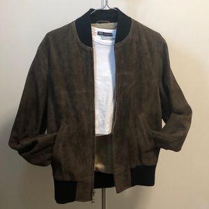 Frank And Oak Brown 100% Suede Bomber Jacket